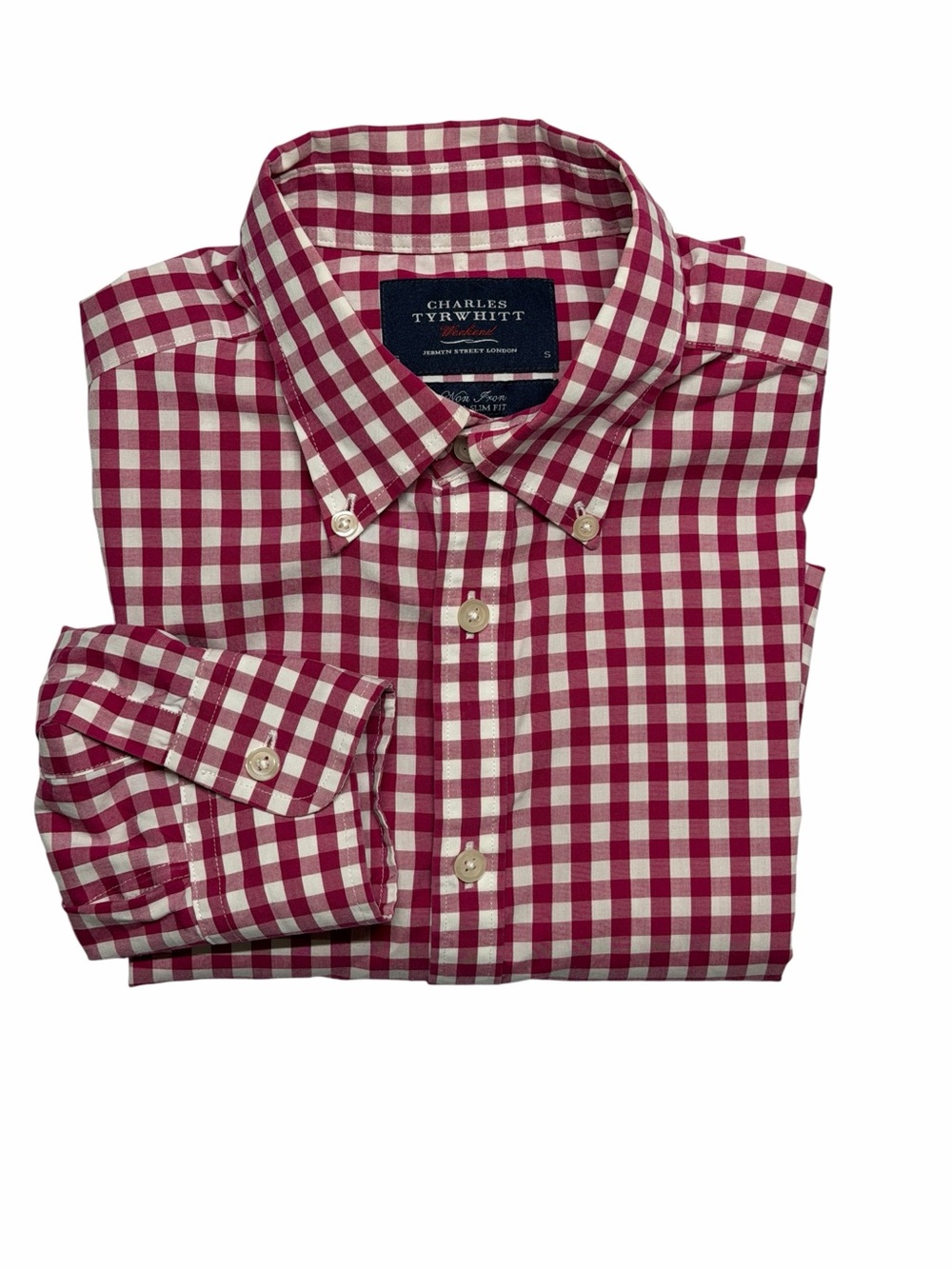 Charles Tyrwhitt Weekend Dress Shirt Mens Size Small Extra Slim Fit Pink Check